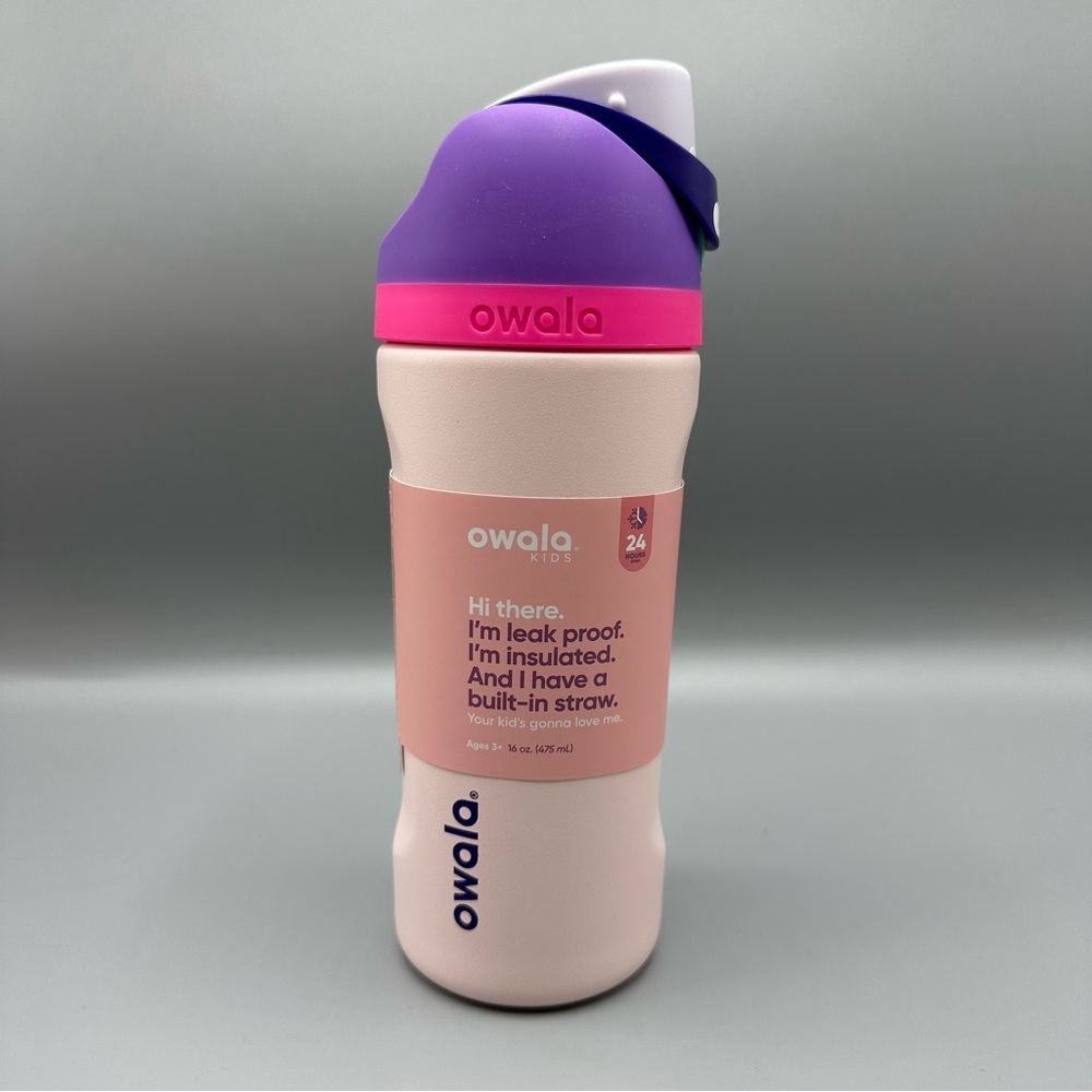 Owala Kids Insulated Water Bottle with Built-in Straw 16 oz Purple Pink